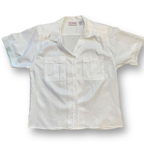 Vintage Elle’s Belles Button Down Shirt Short Sleeve White Sheer Blouse Collared - Picture 6 of 9